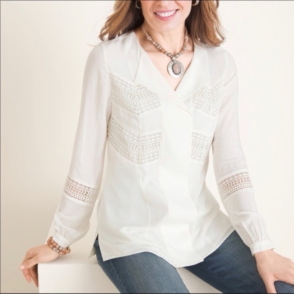 Chico's Tops - Chico’s Crochet Boho Pullover Blouse Top White Chicos Size 3 standard 16/18